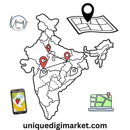 brand logo with google map and india map with mobile phone and laptop where to see map